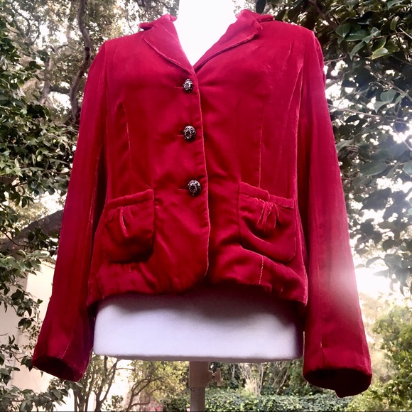 Vintage 1930s Red Silk Velvet Jacket Womens Small - Picture 4 of 12